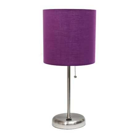 Stick Lamp With USB Charging Port And Fabric Shade, Purple